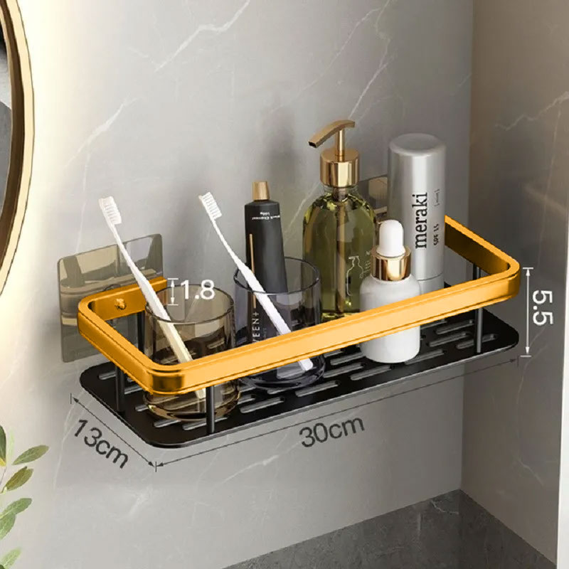 Luxury Bathroom Shelves Without Drilling Rustproof Aluminum Shower Wall Shelf Shampoo Towel Holder Bathroom Organizer Accessorie: army green