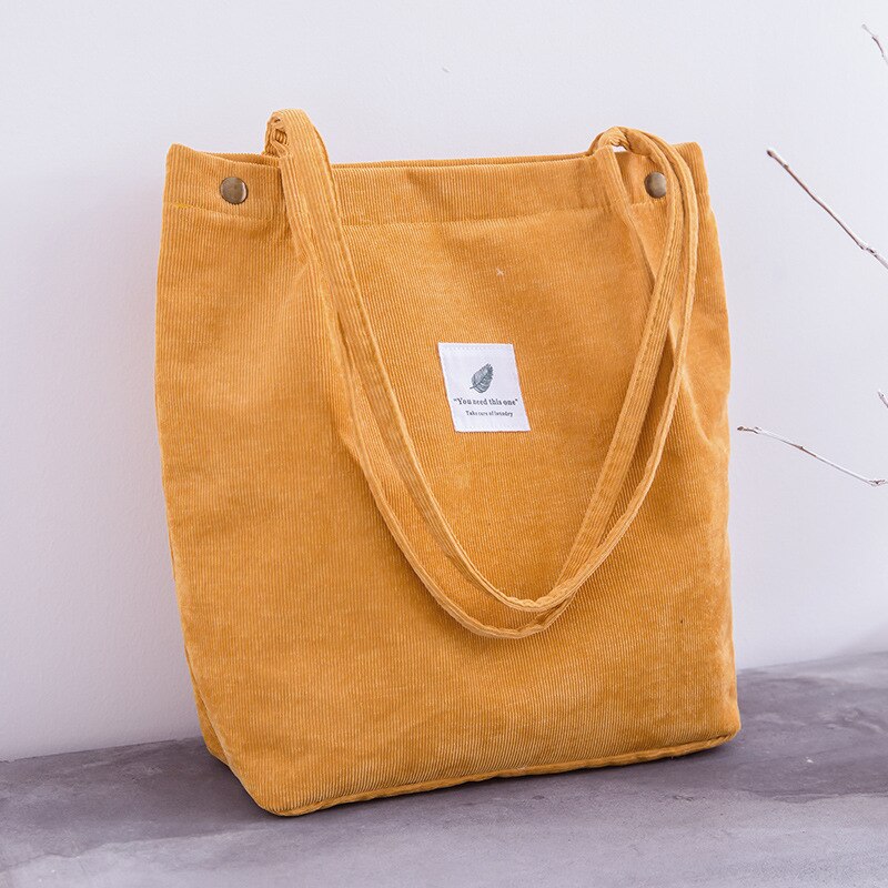 Tasker til kvinder corduroy skuldertaske genanvendelige indkøbsposer afslappet tote kvindelig håndtaske til et bestemt antal: Gul