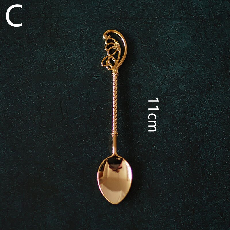 Retro Coffee Spoon Sugar Tea Dessert Cake Spoons Carved Ice Cream Teaspoon Alloy Teaspoon Cutlery Accessories Kitchen Tool: C