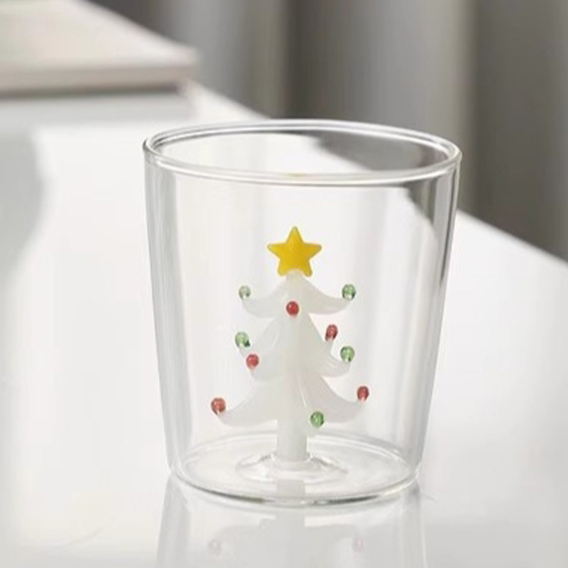 Nowy kreatywny szklany kubek świąteczny 3d Kubki choinkowe Szklany kielich czerwonego wina Przezroczysty kubek robić kawy z sokiem mlecznym Prezent świąteczny: czarny