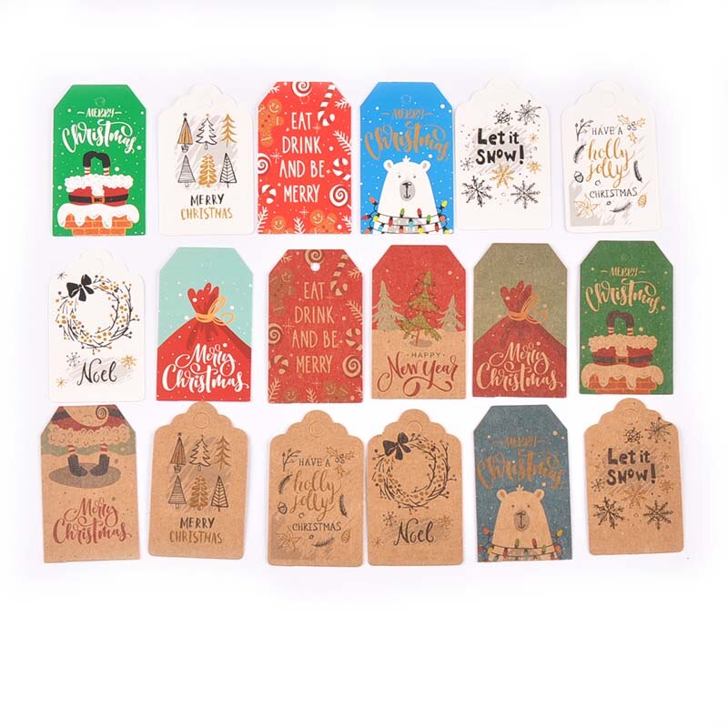 50 pièces papier Kraft mélangé carte père noël arbre papier étiquette HangTag bricolage fête boîte à bonbons étiquette de cuisson décor de noël C3010