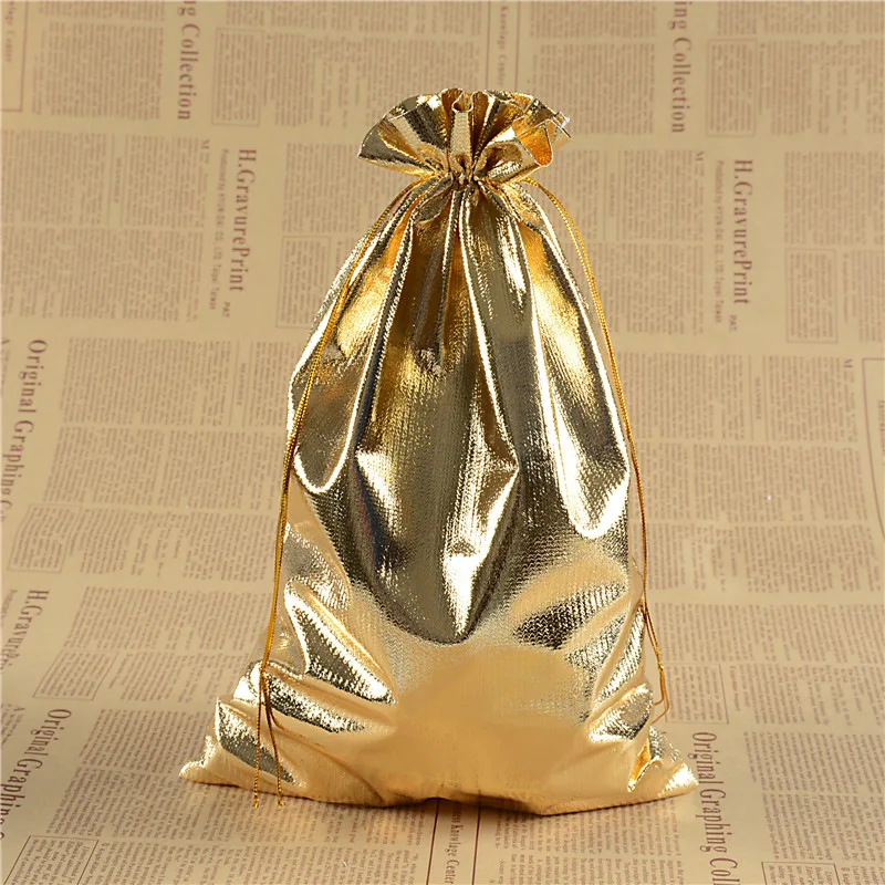 10 stks 9 Maten (5*7-20*30 cm) Bags Goud Zilver Kleur Drawable Organza Pouch Kerst Huwelijkscadeau Sieraden Craft Snoep Zakken