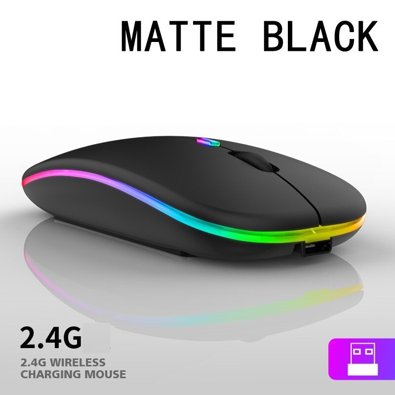 Bluetooth 5.0 Dual-Mode Charging Mouse Mute Notebook Game Female Student 2.4G Wireless Mouse Luminous DPI 1600: 2 4G Luminous Matte Black