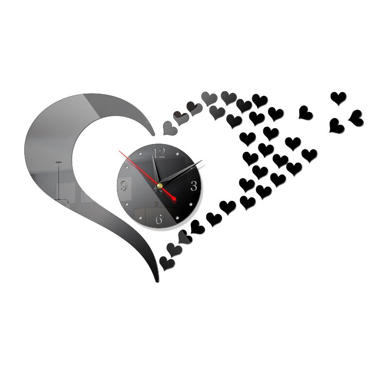 Reloj de pared 3D con forma de corazón, , acrílico, Digital, grande, para sala de estar, pegatinas de espejo, decoración moderna para el hogar