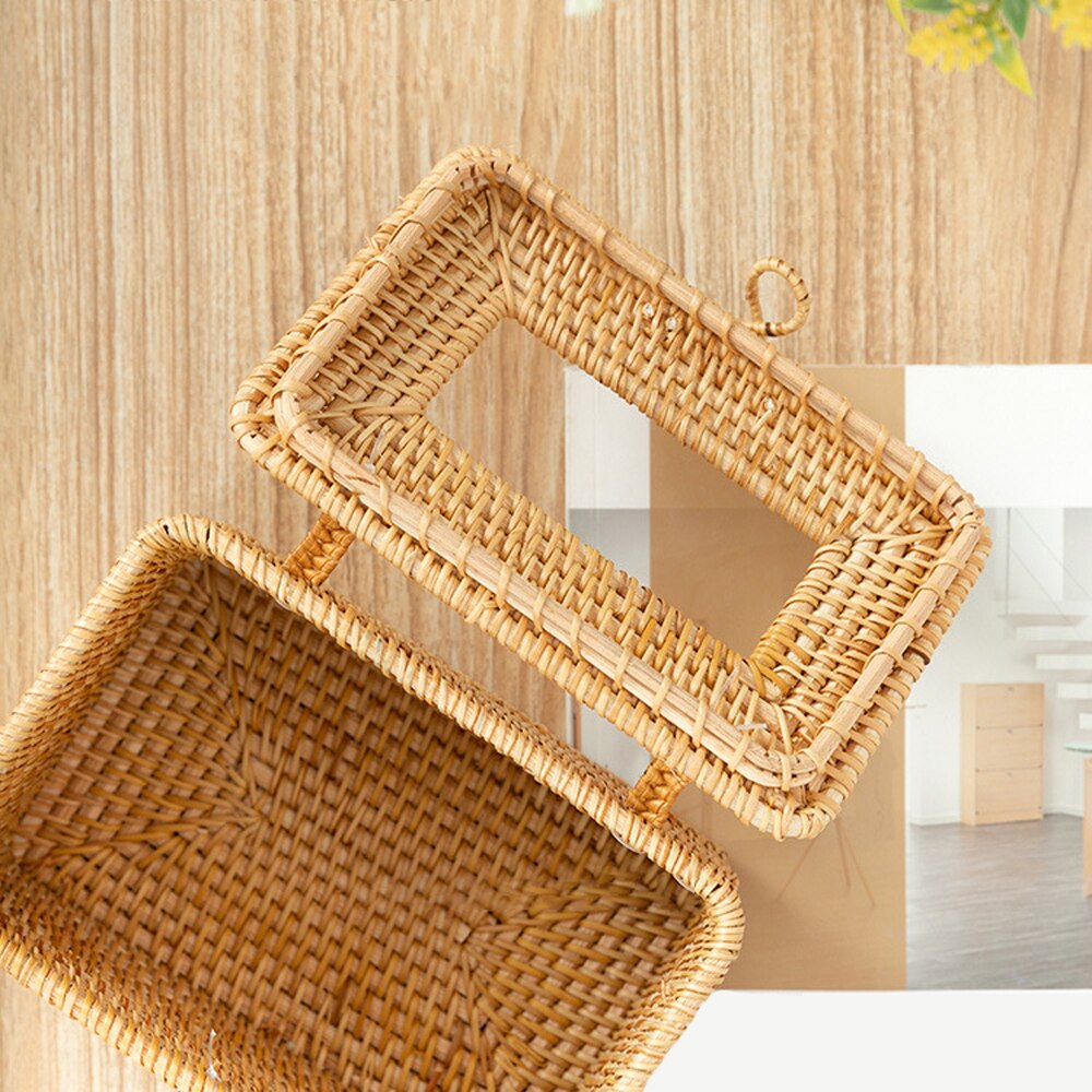 Handmade Rattan Tissue Box Home Drawer Box Vine Roll Holder Toilet Paper Cover Dispenser Desk Storage Box Tissue Case Organizer