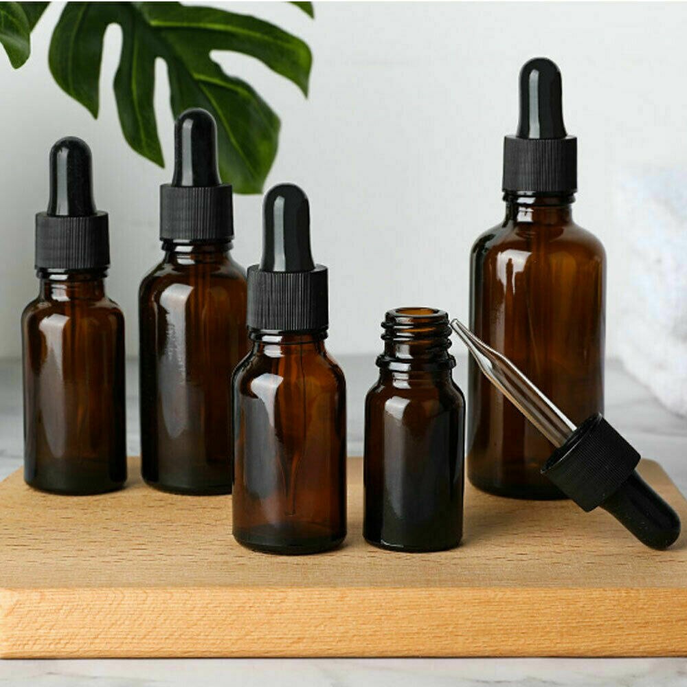 30-100ML Amber Glass Empty Bottle With Dropper Essential Oils Bottle Liquid Dropper Reagent Refillable Bottle Cosmetic Container
