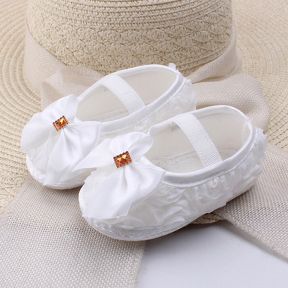 Chaussures en tissu pour bébés filles de 0 à 18 mois, semelles souples antidérapantes, avec ruban Rose et nœud papillon, pour nourrissons, printemps, été et automne: A / 13-18 mois
