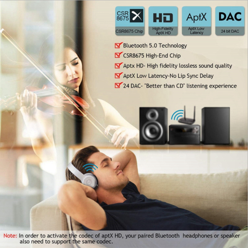 Aptx – transmetteur récepteur Audio Bluetooth 5.0 HD à faible latence, SPDIF, 3.5Mm, prise AUX RCA, adaptateur sans fil pour voiture, télévision, PC