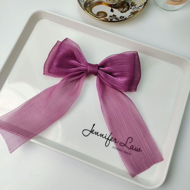 Leuke Meisjes Crystal Mesh Streamer Haar Bogen Op Alligator Clip Prinses Strik Haarspeld Terug Hoofd Haarspeldjes School Hoofddeksels: Dark Purple