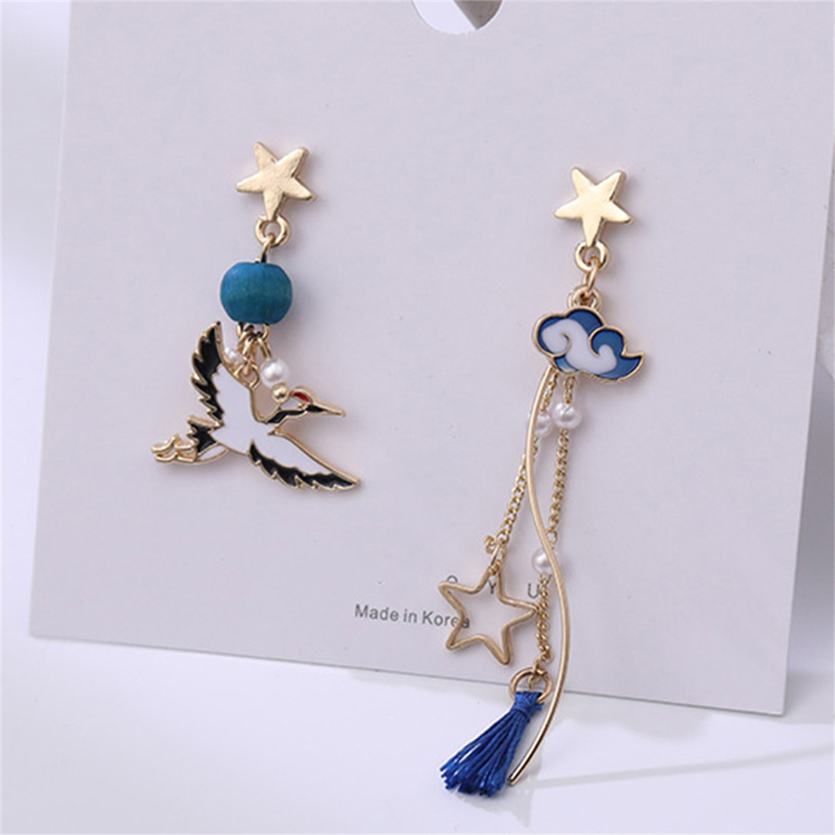 Pendientes plegables de estilo chino para mujer, aretes étnicos colgantes con forma de nube y pájaros, asimétricos, con forma de pez, gato, conejo, pájaro, Animal: Color amarillo claro