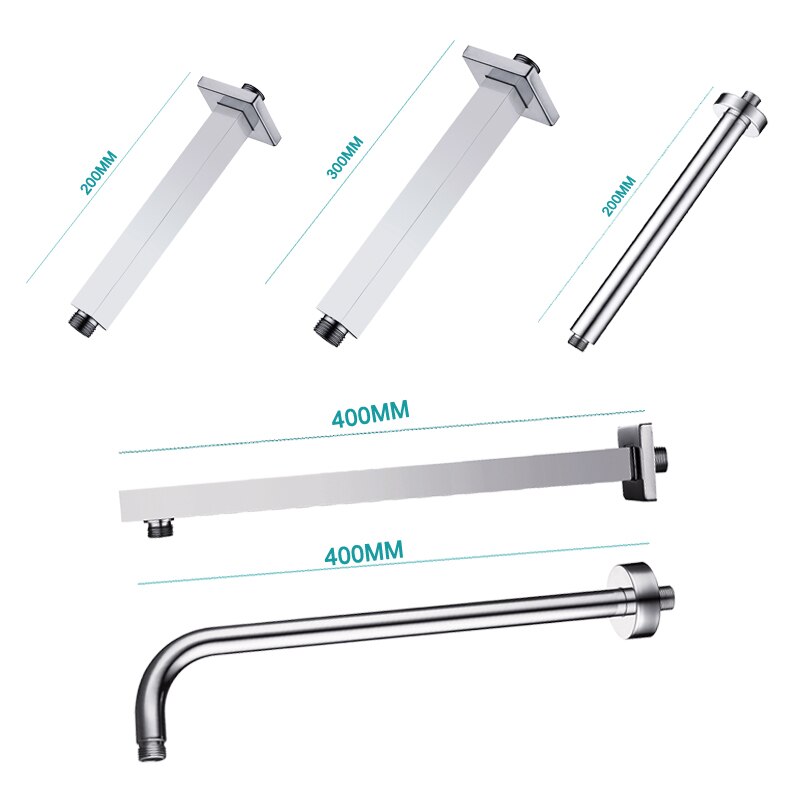 Ceiling Wall Mounted Overhead Chrome Shower Arm Set Head Shower Holder Square Round Stainless Steel