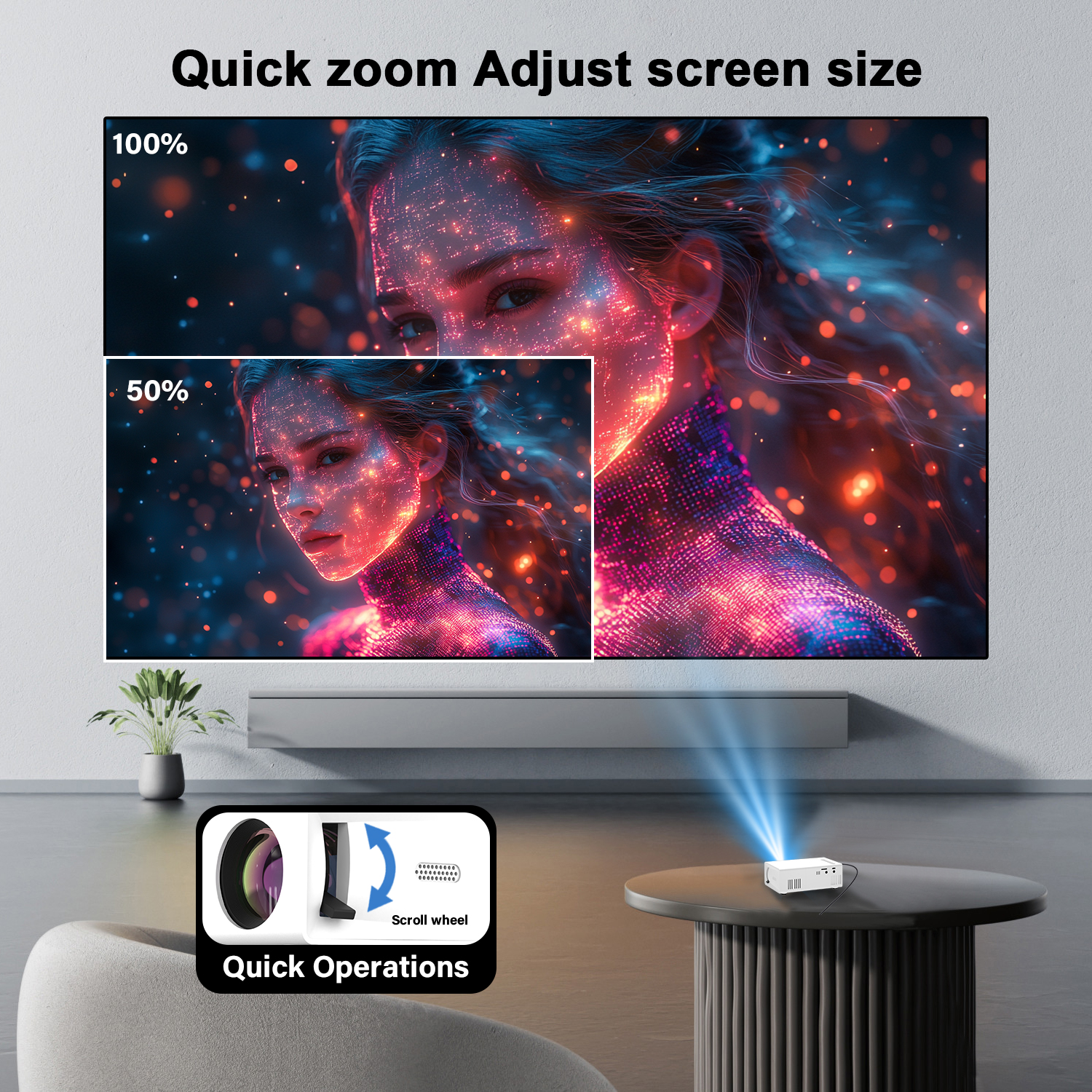 Pocket Projector with USB & HDMI, Mini Portable Outdoor Movie Video DLP LED for Home Entertainment: EU Plug