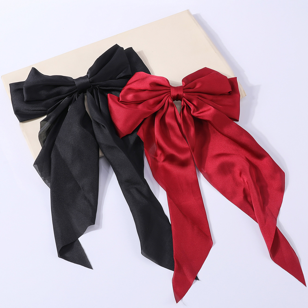 2 unids/set lazo cinta Clip de pelo mujer sólido Bowknot satén horquilla pasadores niñas Cola de Caballo Clip accesorios para el cabello: Rojo