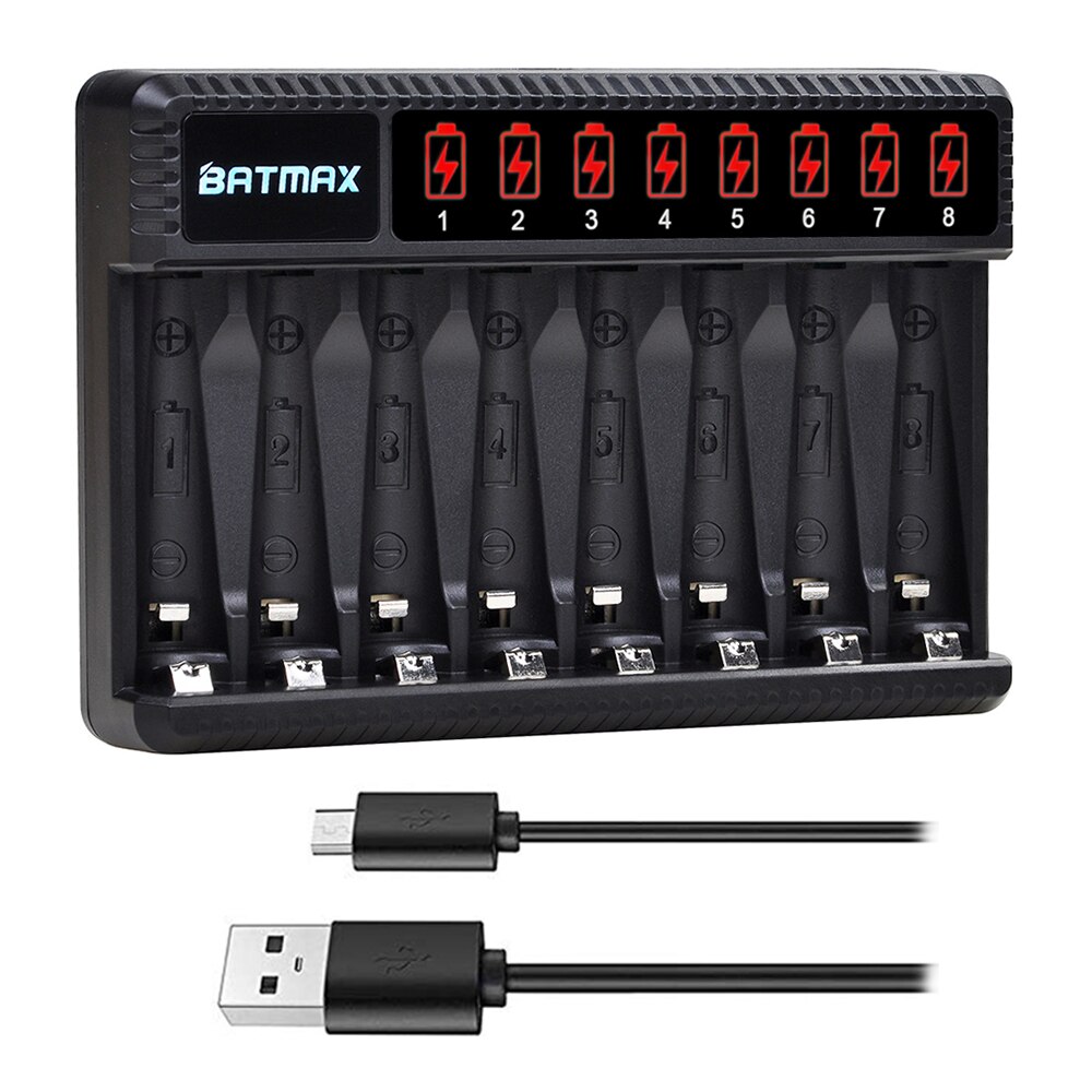 1.2v nimh aa batteri aa aaa oppladbart batteri  + 8- spor lader til lommelykter, fjernkontroller, lekebatteri: Lader