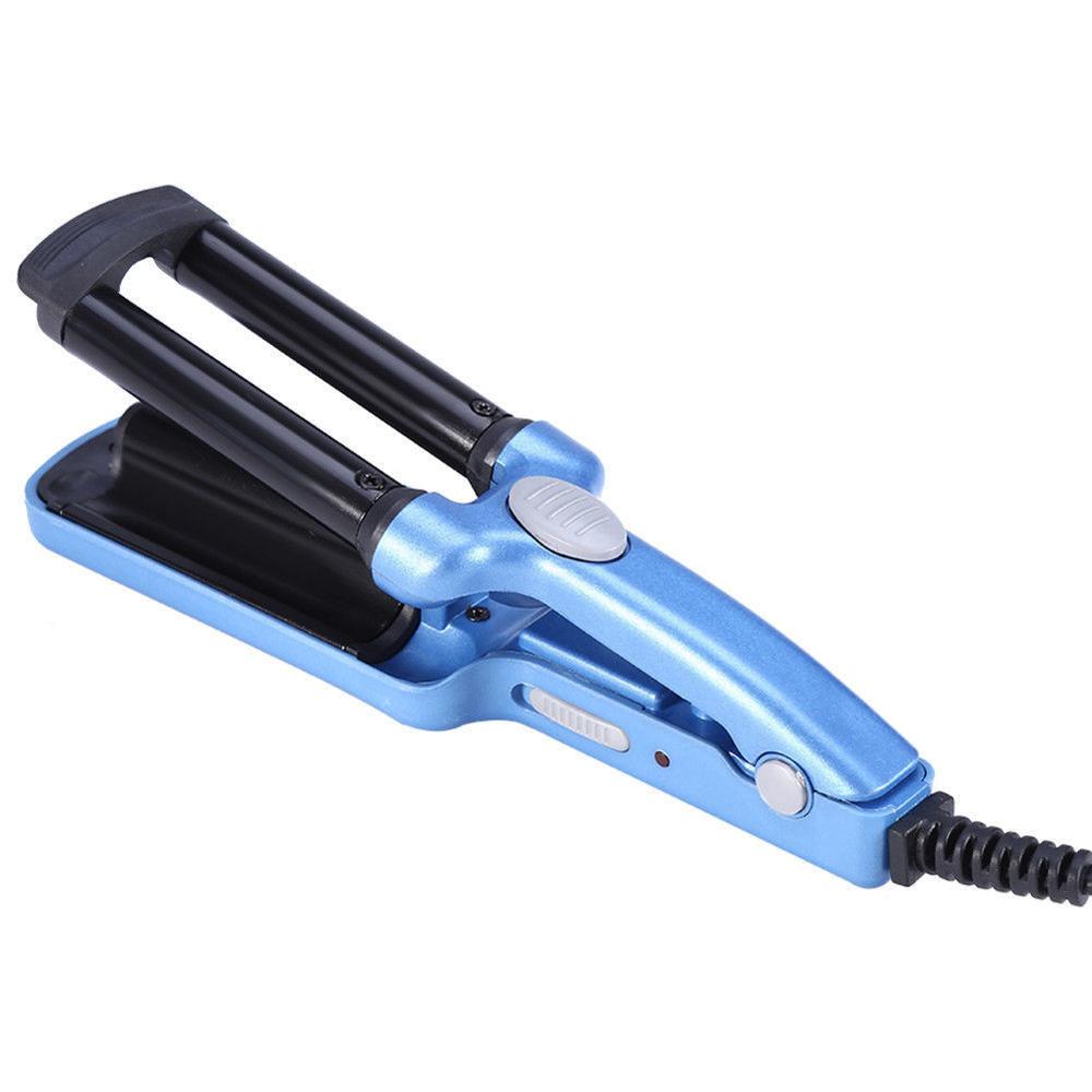 Mini Triple Barrel Hair Curler Ceramic Crimper Hair Curling Iron Salon Wave Roller Hair Styling Tools Curling Wand: blue / UK