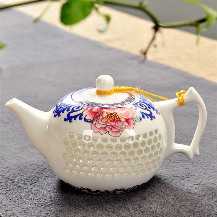 Tradycyjny chińnarty niebieski ryż biały wzór dzbanek robić herbaty 170ml starożytne chiny dzbanek ceramiczny Puer Kongfu zestaw herbaty samowar: Hive Peony