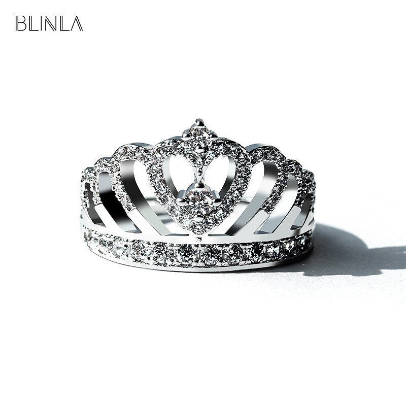 BLINLA nouvelle luxe mariage cristal anneaux pour femmes bijoux déclaration géométrique couronne Zircon femelle fiançailles anneaux