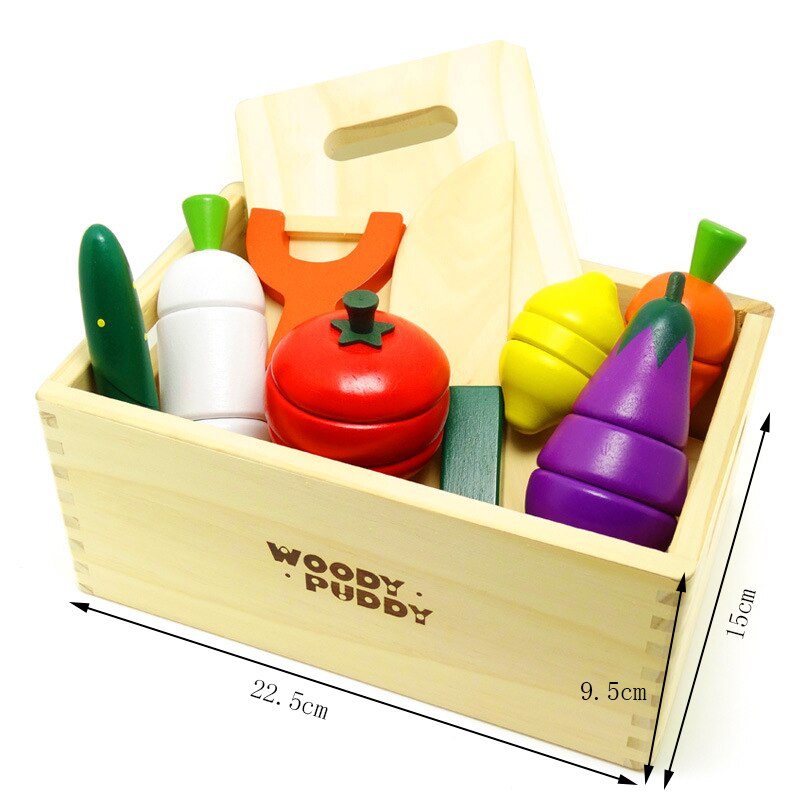 Montessori cut fruits and vegetables toys wooden classic game simulation kitchen series toys early education play house toy: Vegetables