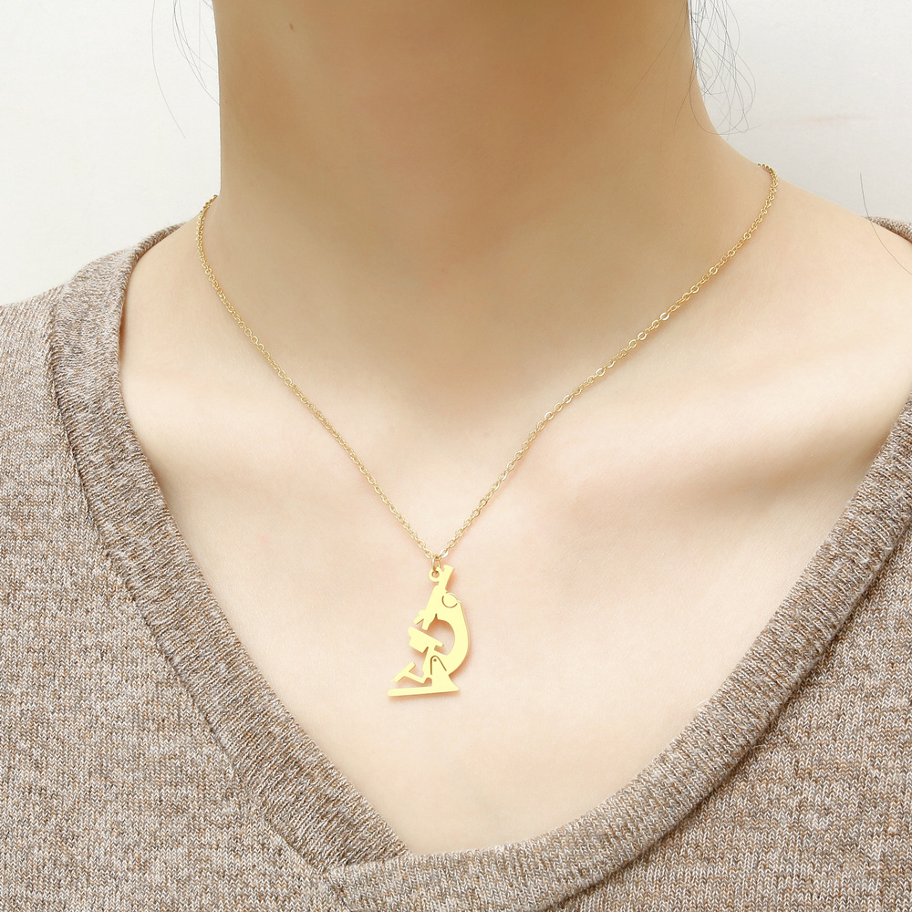 Rvs Delicate Minimalisme Wetenschappelijke Chemie Microscoop Gouden Ketting Voor Vrouwen Dames