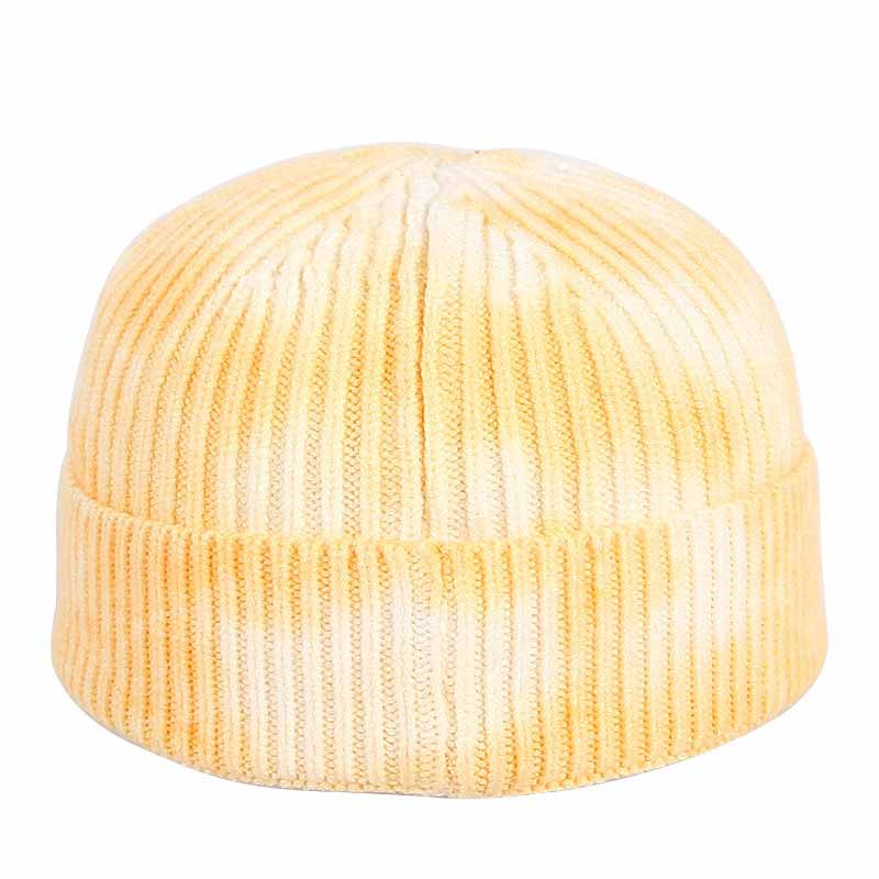 Men Hip Hop Tie Dye Knitted Hats Harajuku Streetwear Skullies Beanies Hats Autumn Winter Soft Cotton Warm Caps Japanese Style: A15702 Yellow