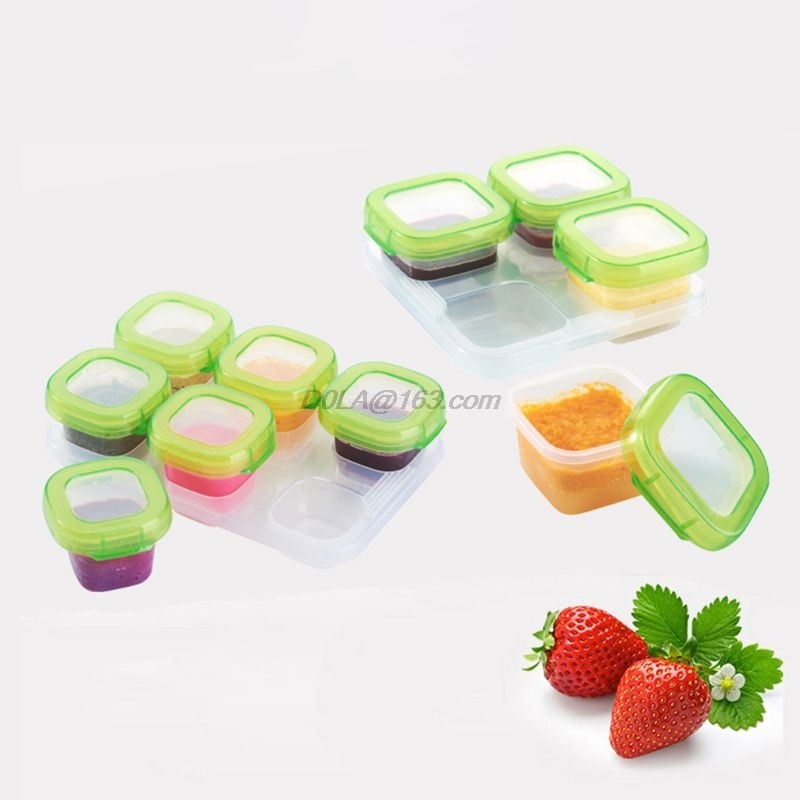 6 stuks baby plastic voedselcontainers mini speen vriesbakjes dozen kubus vriezer opbergdoos