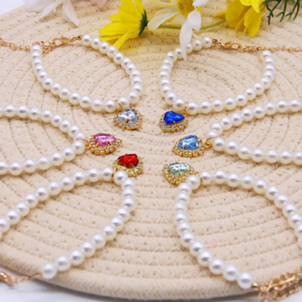 Collar de perlas de lujo para mascotas, colgante para gato y perro, suministros para mascotas, Collar de cristal de amor, Collar para gatito