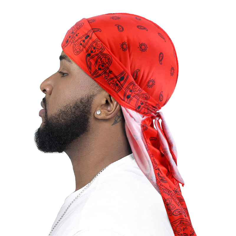 Men's Silky Durags African Print Headwrap for Women Long Tail Pirate Hat Biker Hear Wear Bandanas Turban Hair Accessories: Red