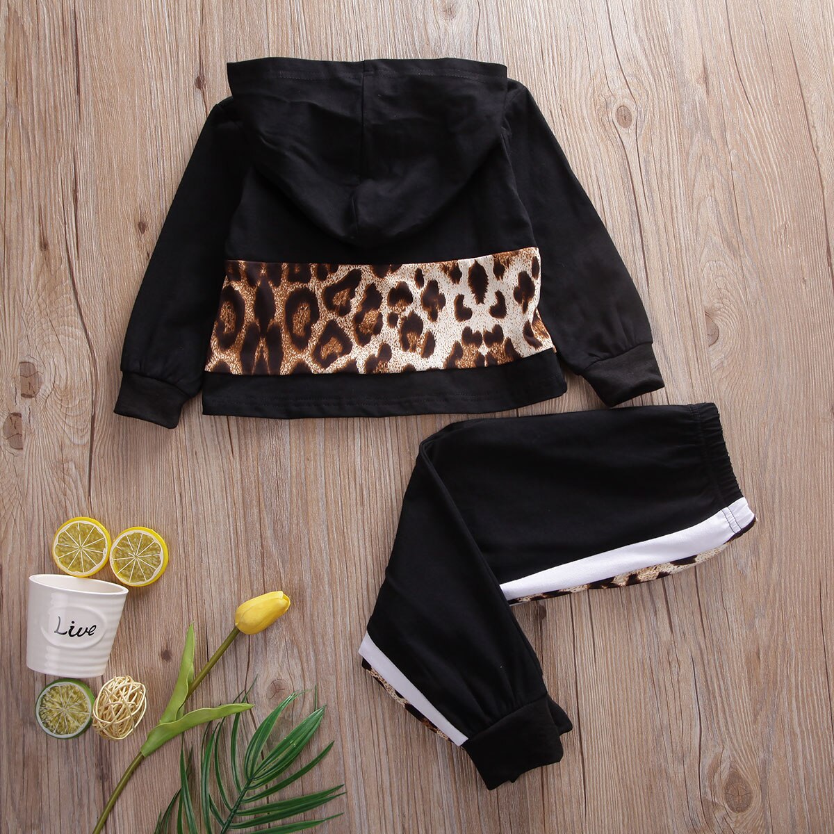 Set Flickor Kläder 2-7 År Vinter Huvtröja Långärmad + Byxor Träningsdräkt Leopard Flickkläder
