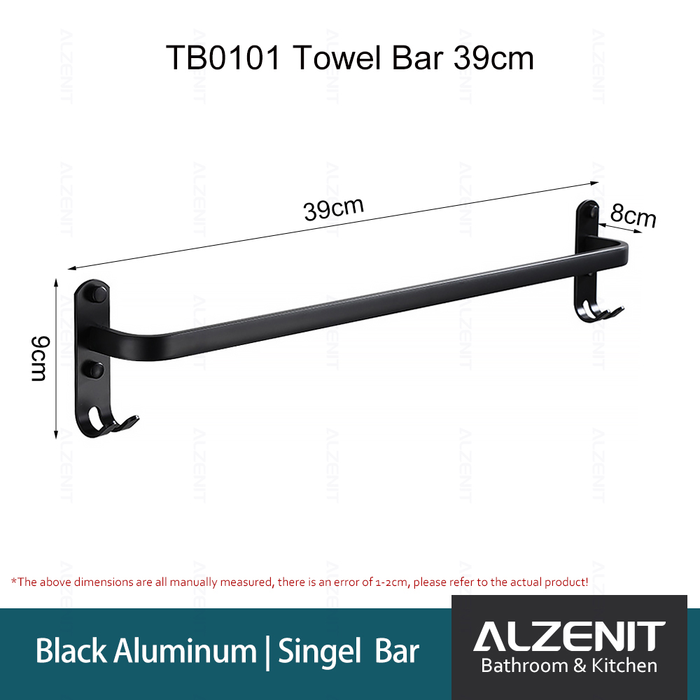 Handdoek Bar 40-60Cm Dubbele Stang Rail Rack Met Haak Wall Mount Holder Badkamer Accessoires Matte Zwarte Douche hanger Aluminium Plank: TB-01-39-1B
