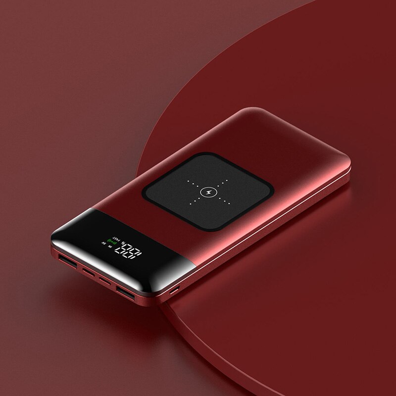 Alieny 15W Draadloze Power Bank 22.5W Pd Snel Opladen Draagbare Batterij Externe Powerbank Met Led Display 20000Mah power Bank: Red