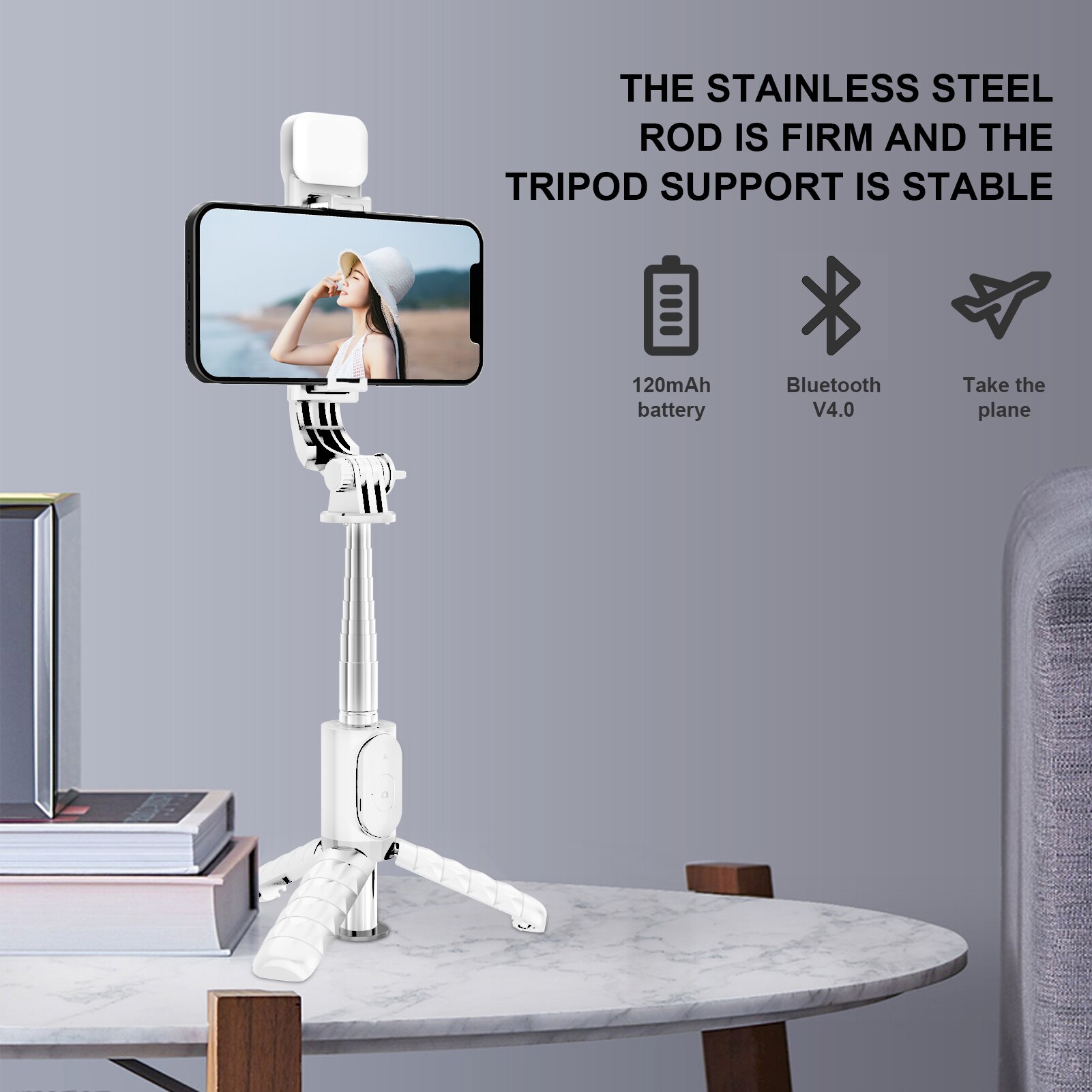 Lighting Selfie Stick Multi-Functional Handheld Mini Tripod Phone Tripod Stand With 3 Light Modes 360 Degree Rotation
