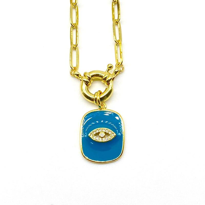 5PCS/lot Brass Enamel Pendants Link Chain Clasps Necklaces Womens Jewelry: Blue eye