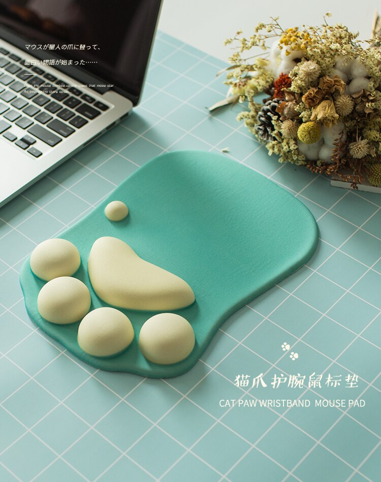 Leuke Kat Poot Muismat Anti-Slip Siliconen Muizen Mat Pc Laptop Computer Kantoor Comfort Wrist Rest Ondersteuning Gaming accessoire: green