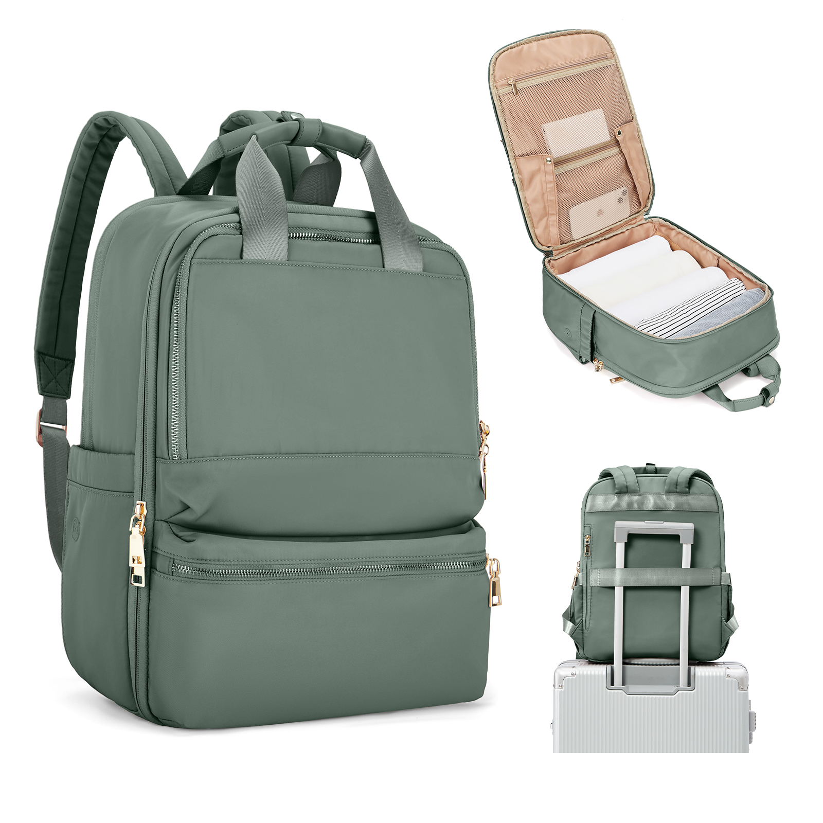 Mochila para mujer, mochilas para ordenador portátil universitario de gran capacidad de de lujo, bolsos elegantes de trabajo, mochila de viaje para cabina de vuelo para hombre: Verde