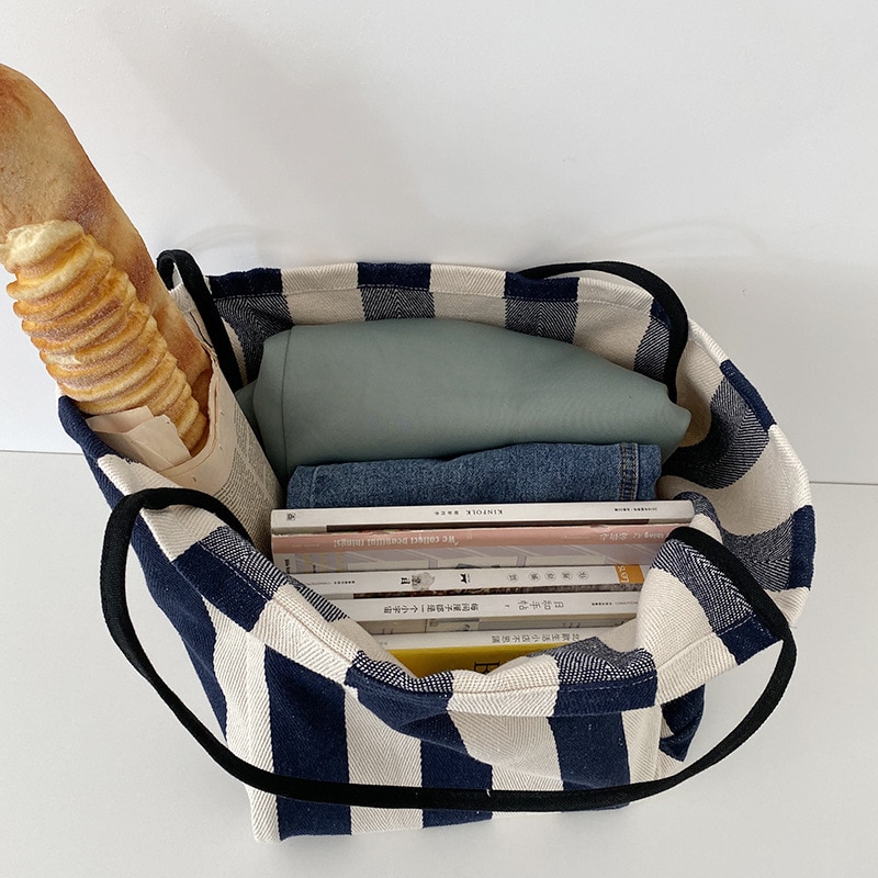 lässig gestreiften große kapazität totes frauen handtaschen leinwand damen schulter umhängetasche weiblichen groß einkaufen geldbörsen 2002