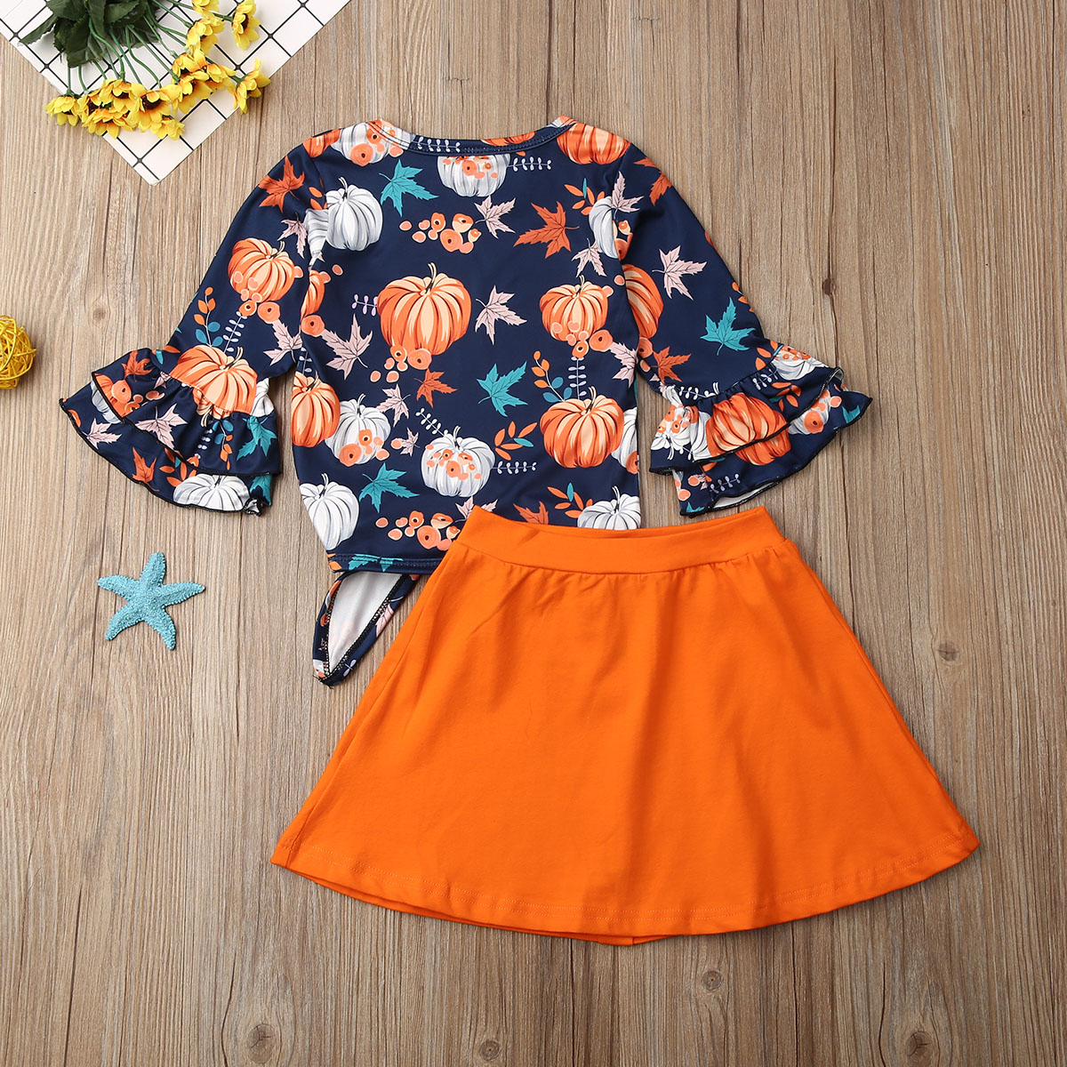 Ropa de bebé primavera otoño niño pequeño bebé niña halloween calabaza manga larga acampanada tops + faldas tubo conjunto de trajes de algodón
