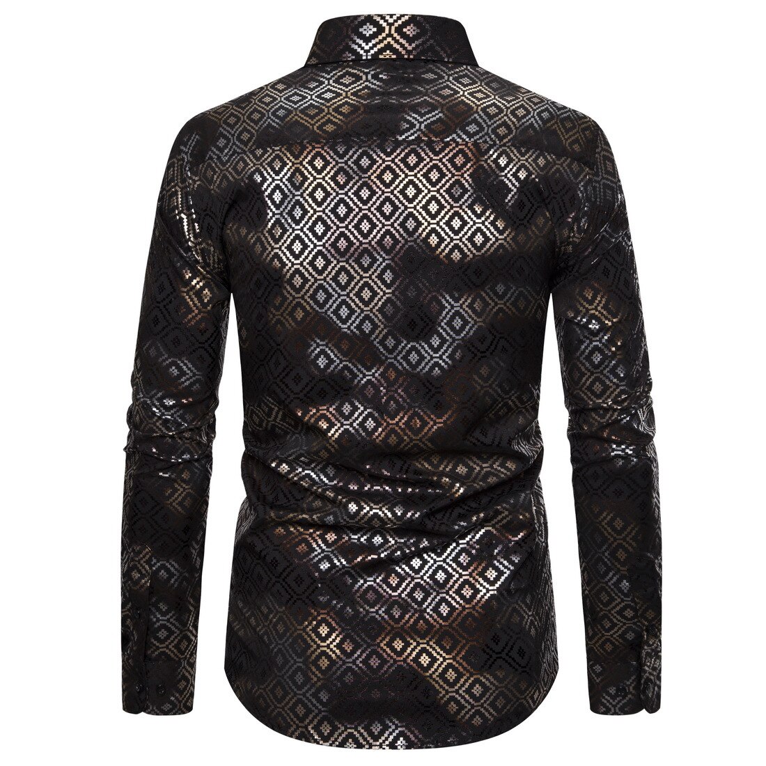 Chemise à manches longues pour homme, petit motif à carreaux, imprimé or, extensible, printemps