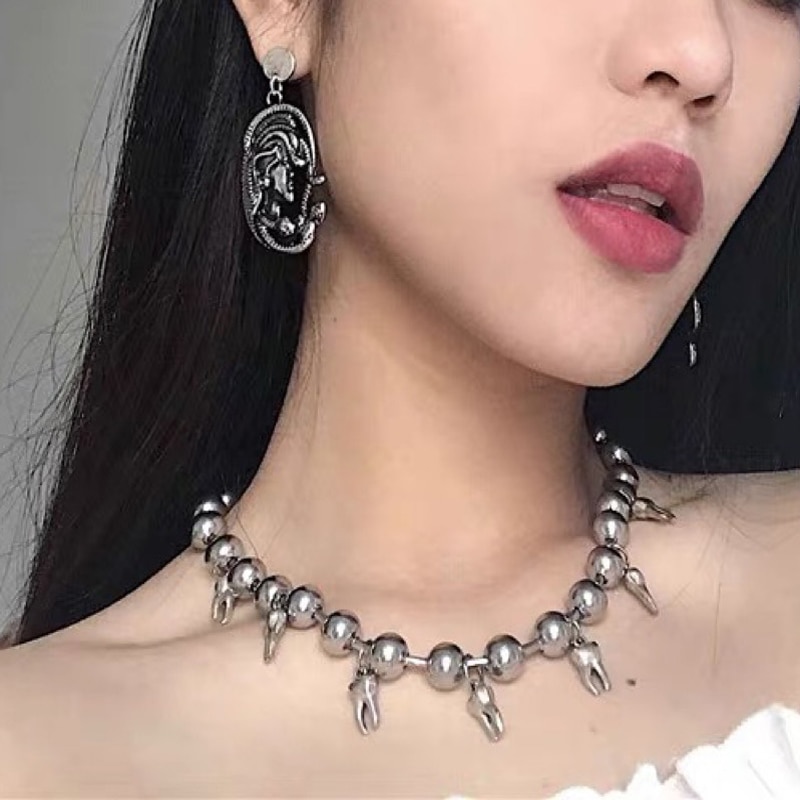 Collar con colgante con forma de dientes primitivos para mujer, gargantilla de Metal Punk Rock, estilo Hip Hop, para , novedad