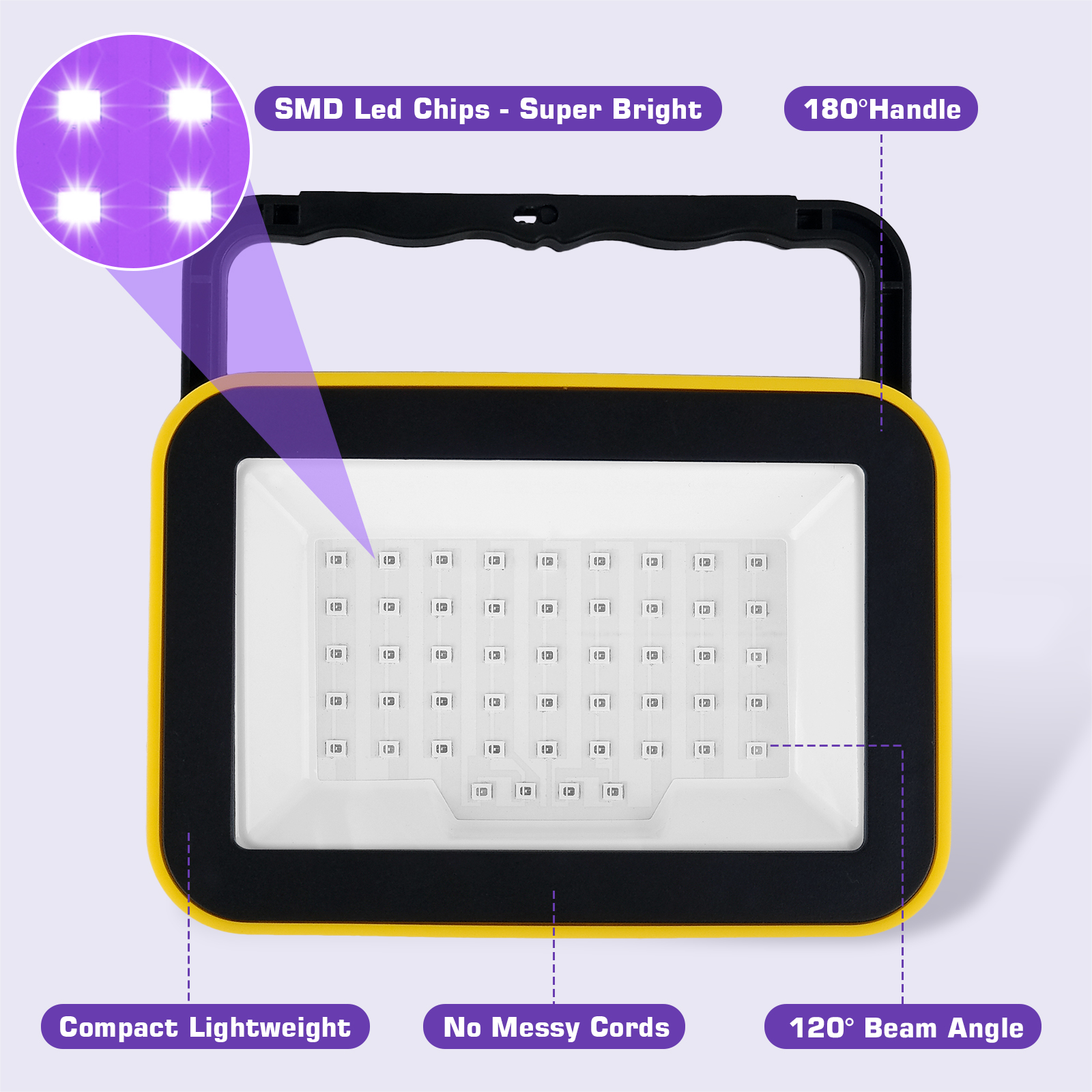 Luces LED UV negras, luz de trabajo, luz negra para escenario, luz ultravioleta con efecto de inundación para Halloween, Navidad, baile, DJ, Disco