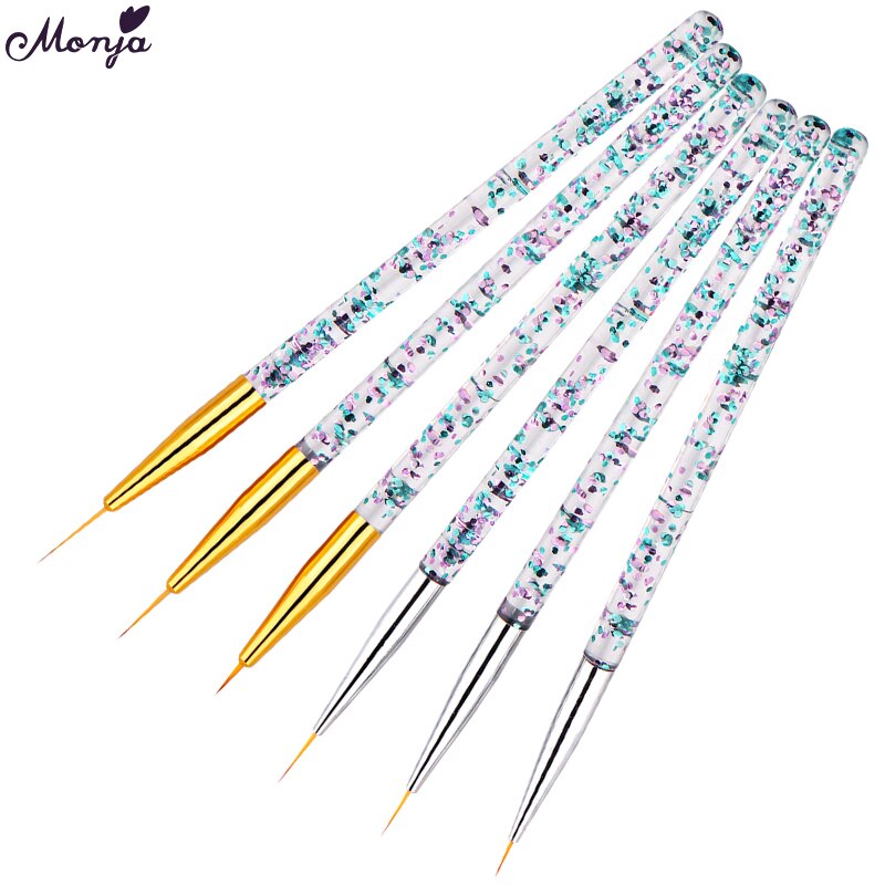 Monja 3 Stks/set Nail Art Meerdere Stijlen Handvat Schilderij Borstel Kit Franse Streep Line Liner Patroon Diy Tekening Pen Manicure tool