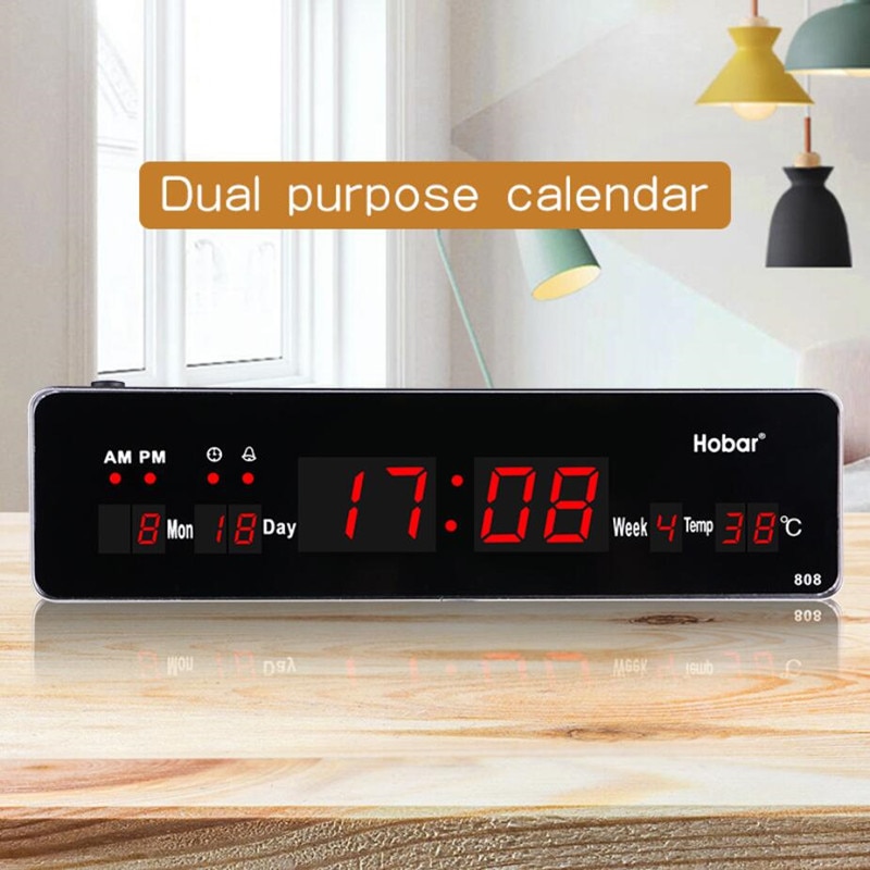 33x9x3cm Digital Wall Clock Alarm Hourly Chime Calendar Temperature Luminous Electronic LED Clocks With EU/US/UK/AU Plug