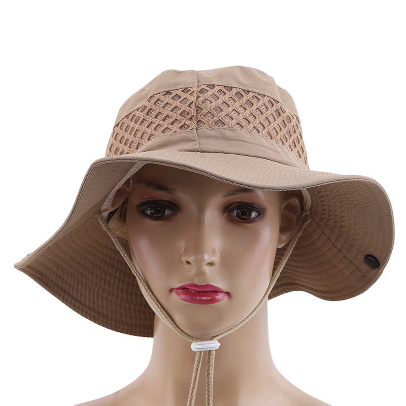 Sun Hat Bucket Summer Sun UV Protection Long Large Wide Brim Mesh Hiking Outdoor Beach Cap Men Women Fishing Hat: cream color