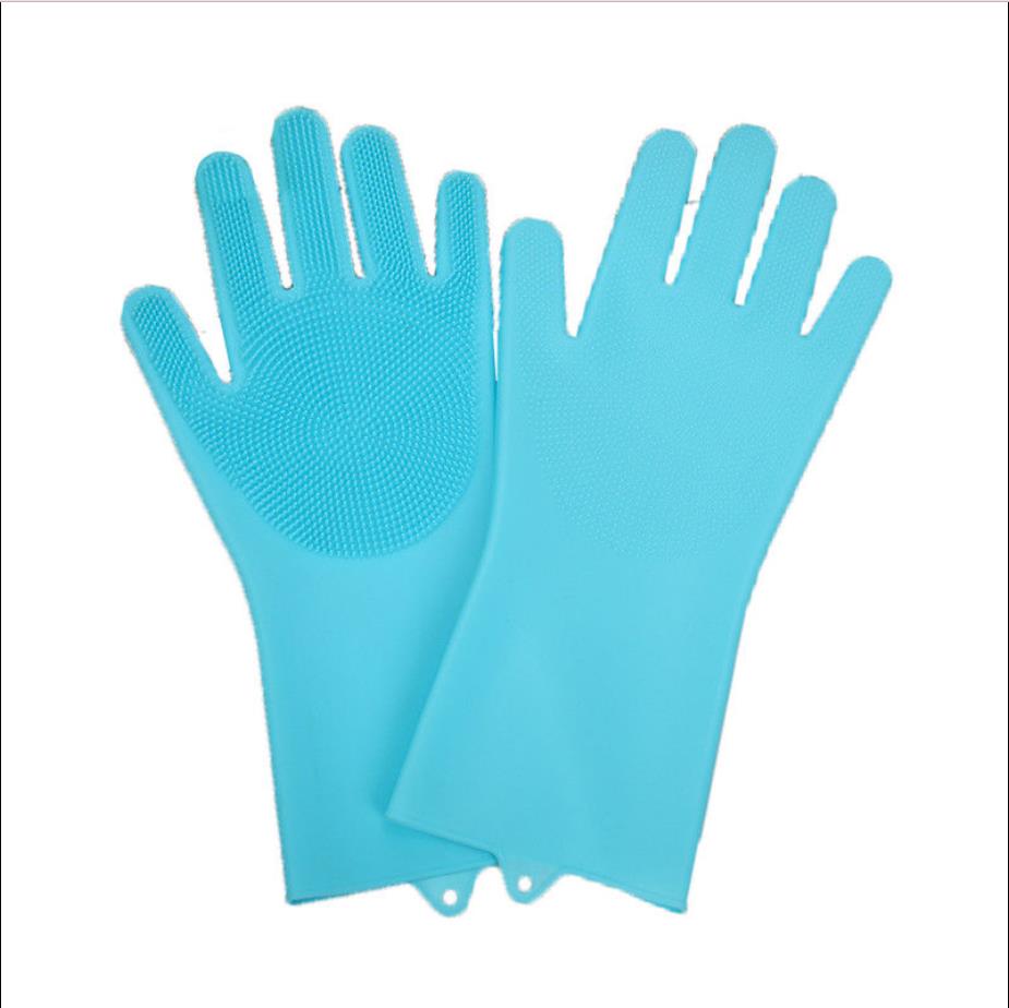 Guantes de baño de silicona para mascotas, limpieza de cocina, lavado de platos, cepillo de limpieza de baño para perros y gatos, guante de goma mágico para fregar: blue a pair