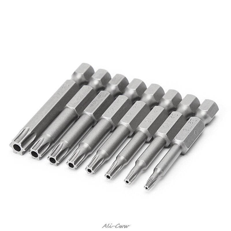 8 Stks/set 1/4 Inch 50Mm T8-T40 Magnetische Torx Elektrische Schroevendraaier Bits Kit