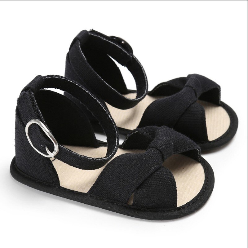 Bow Sandals for Girls Baby Shoes Cotton Baby Girl Sandals Bow Breathable Baby Sandals Sandy Beach Shoes: Black / 7-12 Months