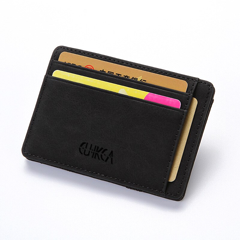 CUIKCA Coin Purse Black Mini PU Leather Men Credit Card Holder Magic Wallet