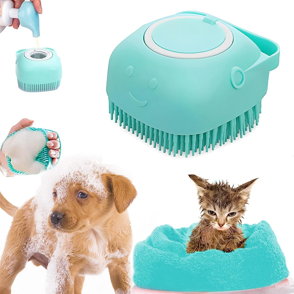 Brosse de douche en Silicone pour chien et chat, distributeur de shampoing pour animaux de compagnie, masseur, brosse de bain, salle de bain, lavage des chiots, brosse de toilettage, accessoires pour chiens