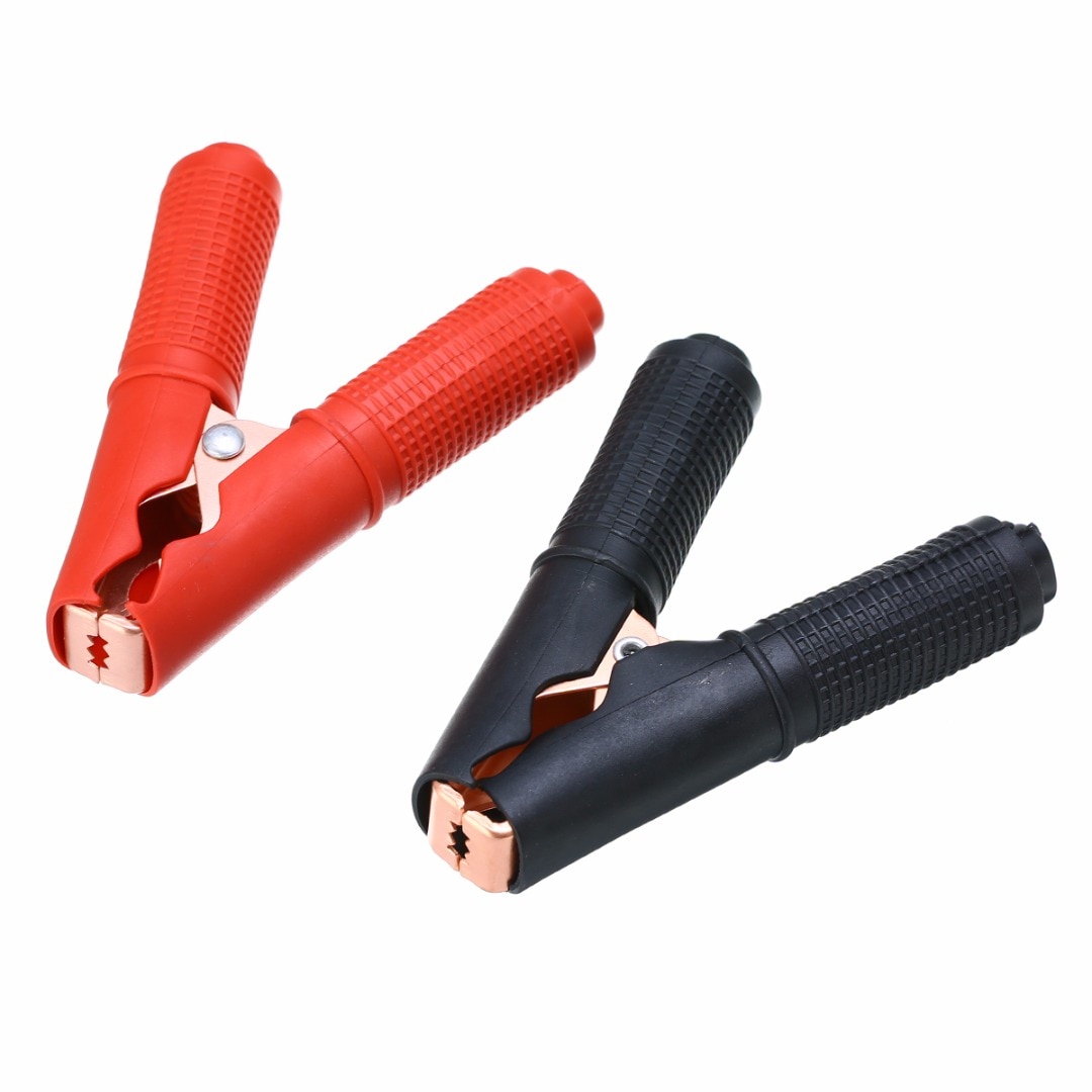 1 par de pinzas de cocodrilo de 90mm, color negro y rojo, pinzas de cocodrilo de 100A para cargador de batería de vehículo de coche
