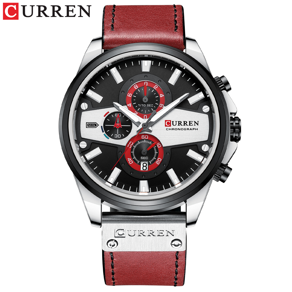 Curren Casual Mannen Horloges Top Quartz Horloges Voor Mannelijke Klok Chronograaf Lichtgevende Handen: red