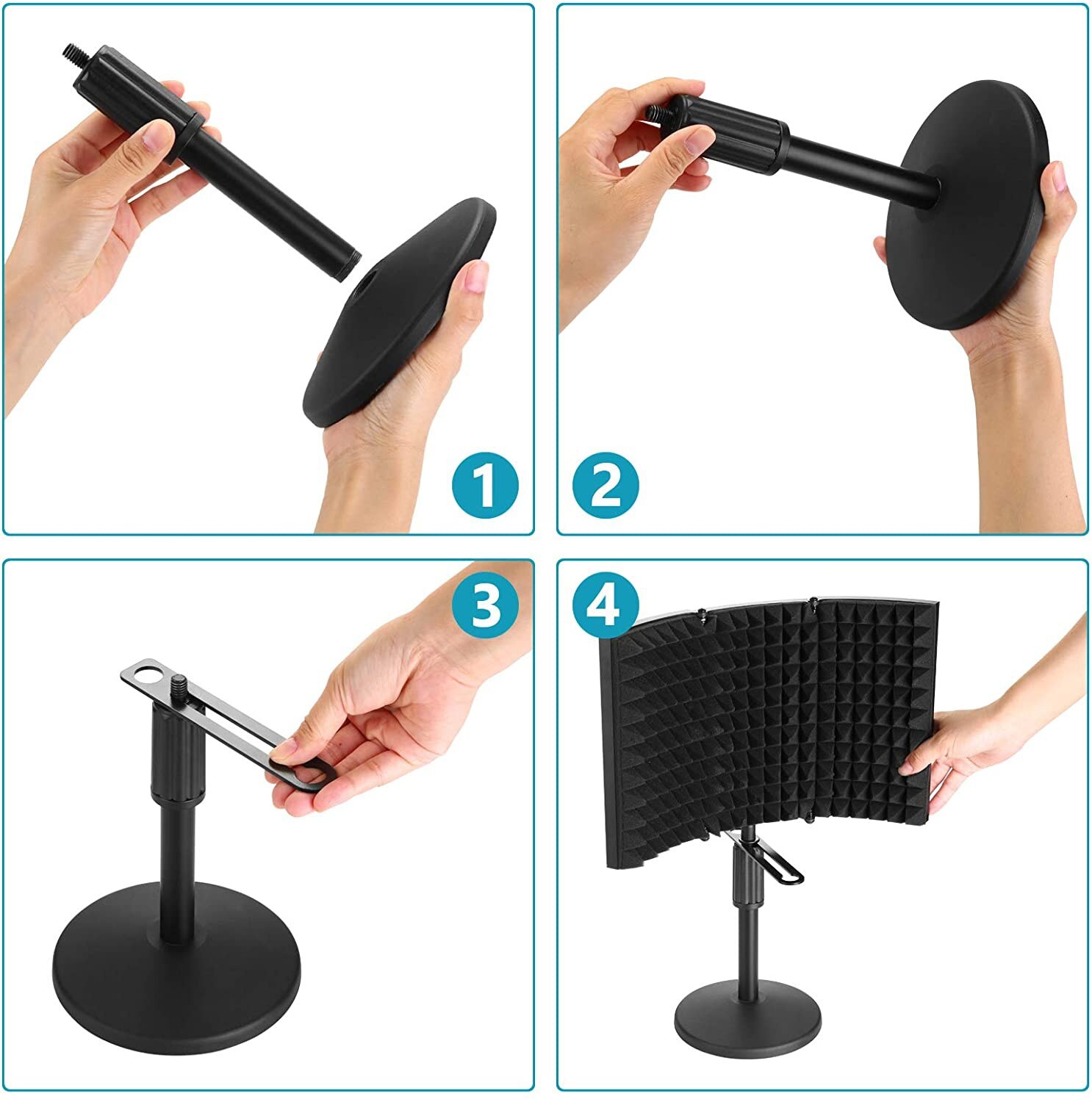 Kit de protection d&#39;isolation de Microphone, bouclier d&#39;isolation de Microphone Compact avec support de micro de bureau, réflecteur de mousse insonorisant pour micro